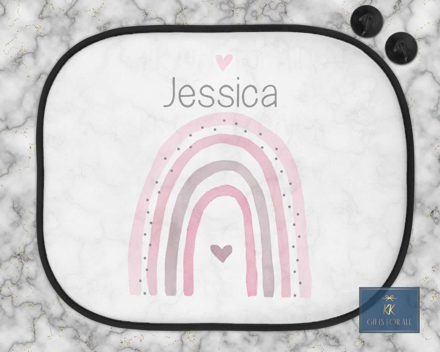 Personalised Car Shade, Sun Shade, Rainbow Gift, Rainbow Name, Car Sun Visor, Sunshade, Gift For Young Girl, Pink Rainbow Heart, Sun Shade