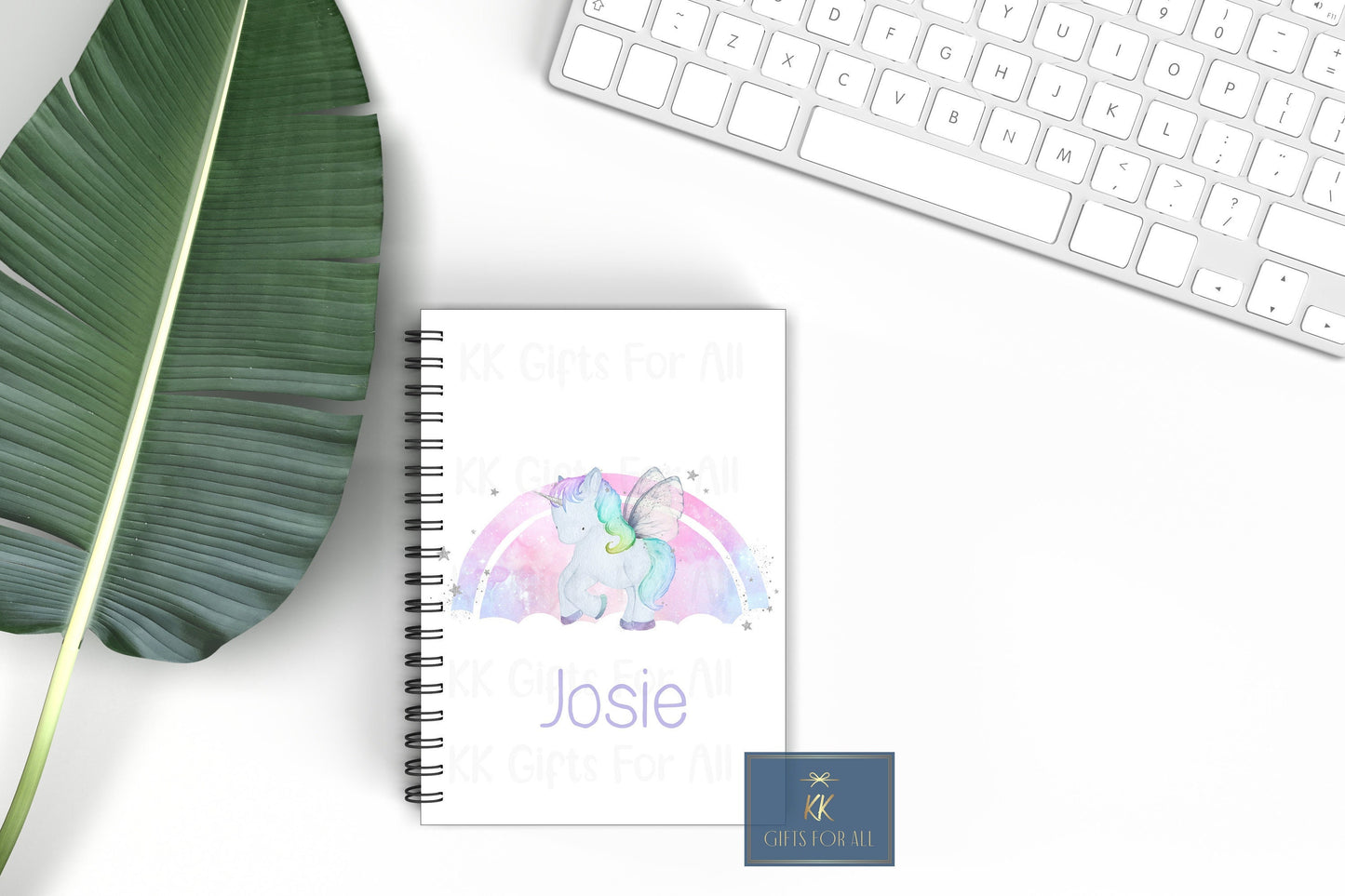 Personalised Rainbow Unicorn A5 Notebook, Gift For Young Girl, Pastel Unicorn Gift