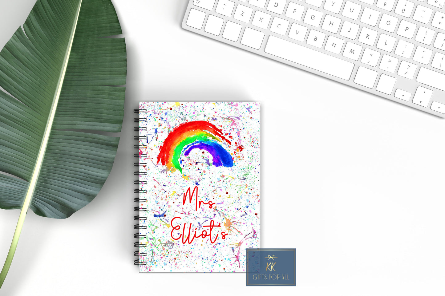 Rainbow Notebook, Gift For Mum, Friend, Birthday Gift For Her, Personalised Notepad, A5 Notes, Bright Splatter Notebook, Colourful Gift Idea