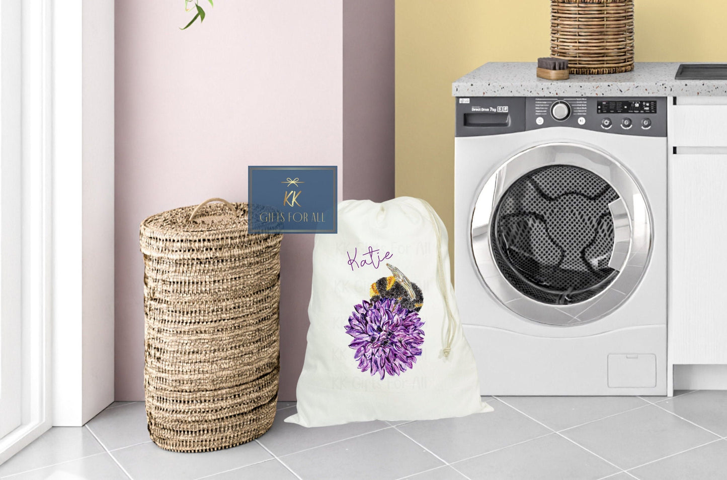 Large Laundry Bag, Bee Washing Sack, Unique Basket Alternative, New Home Gift For Couple, Dirty Clothes, New Home Gift For Her, Daughter Was