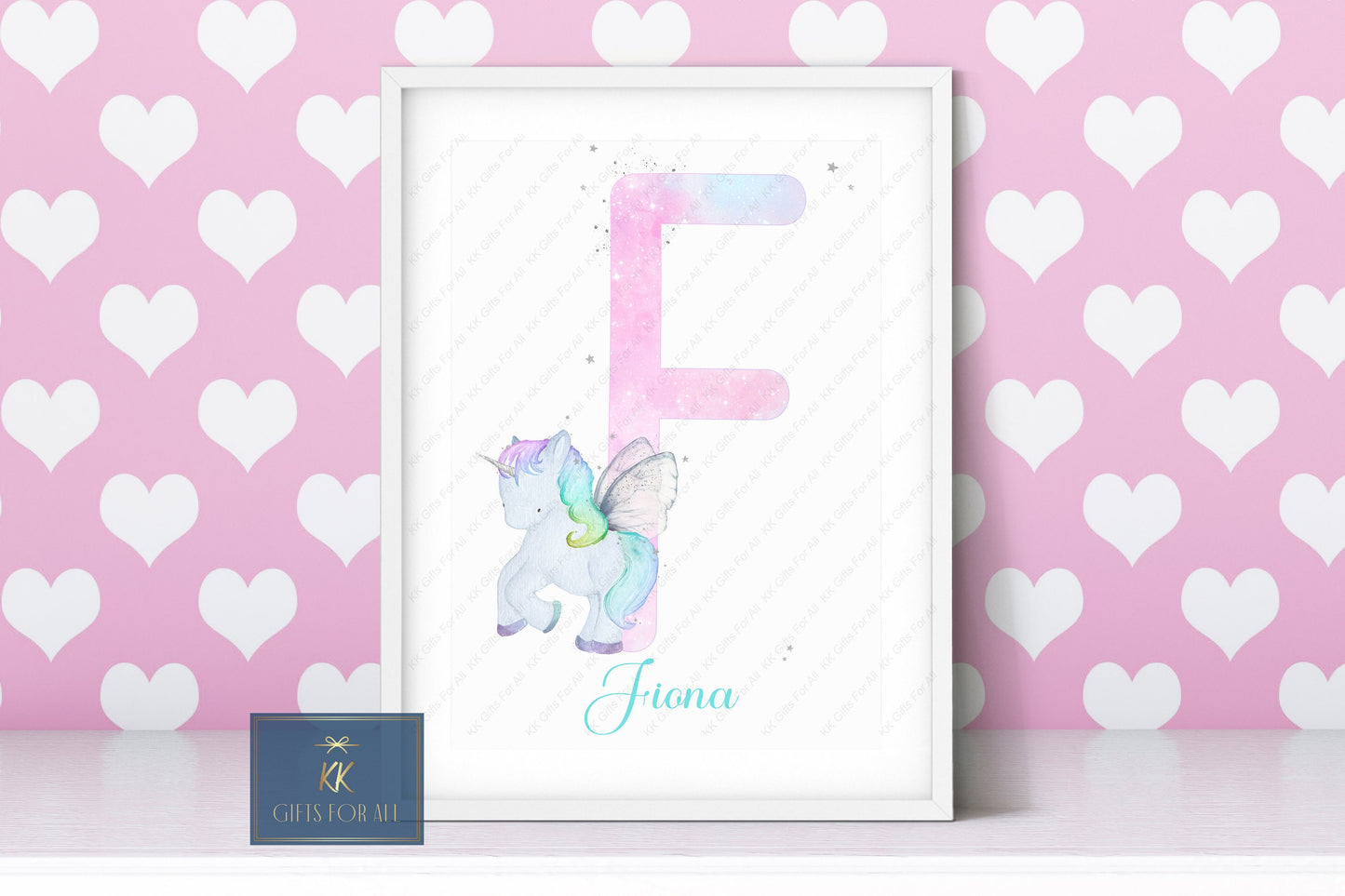A4 Print, Personalised Unicorn Print, Name & Initial Unicorn Wall Art, Pastel Unicorn Wall Decor, Nursery Print, Young Girl Bedroom Art
