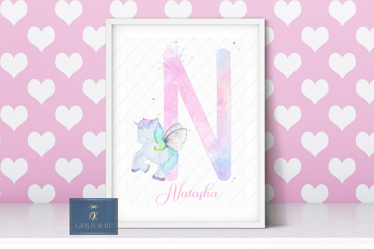 A4 Print, Personalised Unicorn Print, Name & Initial Unicorn Wall Art, Pastel Unicorn Wall Decor, Nursery Print, Young Girl Bedroom Art