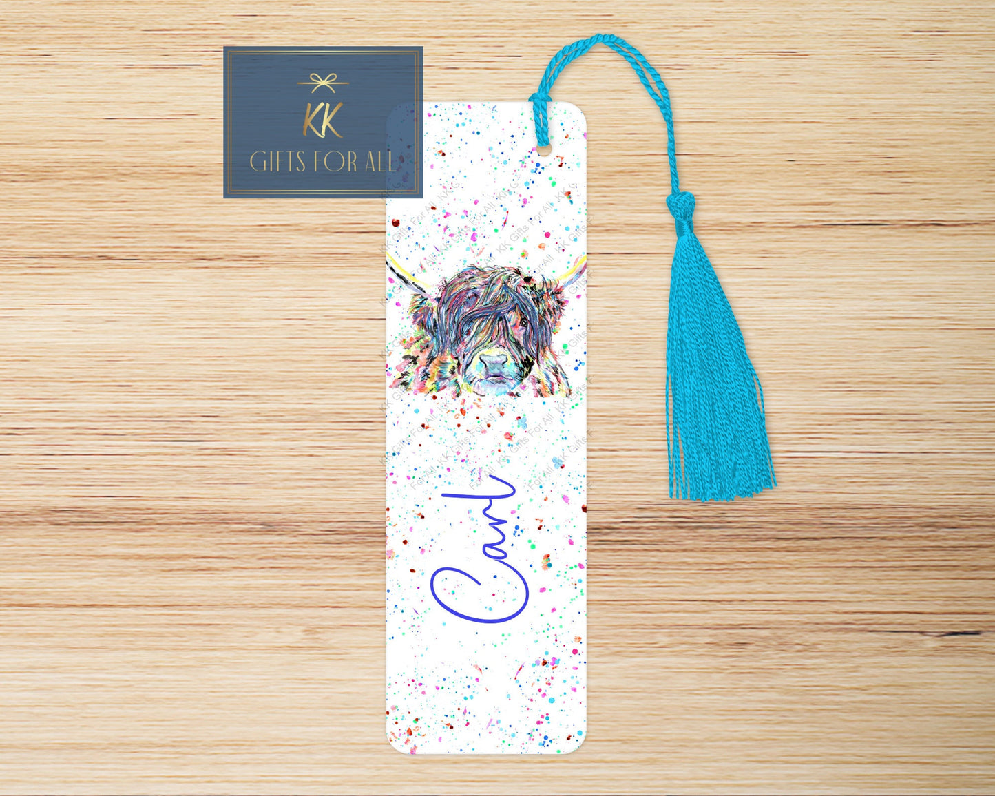 Highland Cow bookmark, Personalised Bookmark, Rainbow Highland, Letterbox Gifts