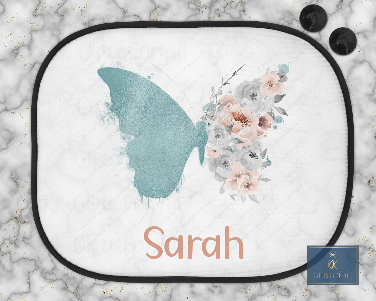Personalised Car Shade, Car Sun Visor, Sunshade, Gift For Young Girl, Floral Butterfly