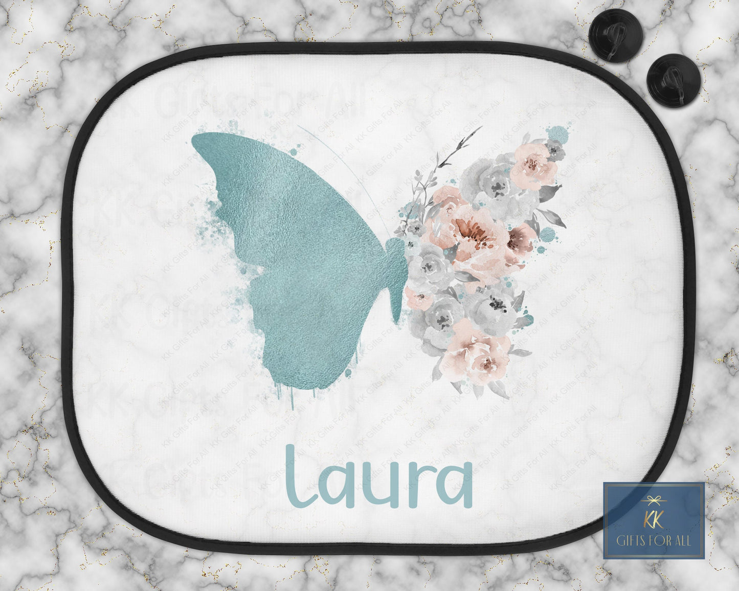 Personalised Car Shade, Car Sun Visor, Sunshade, Gift For Young Girl, Floral Butterfly