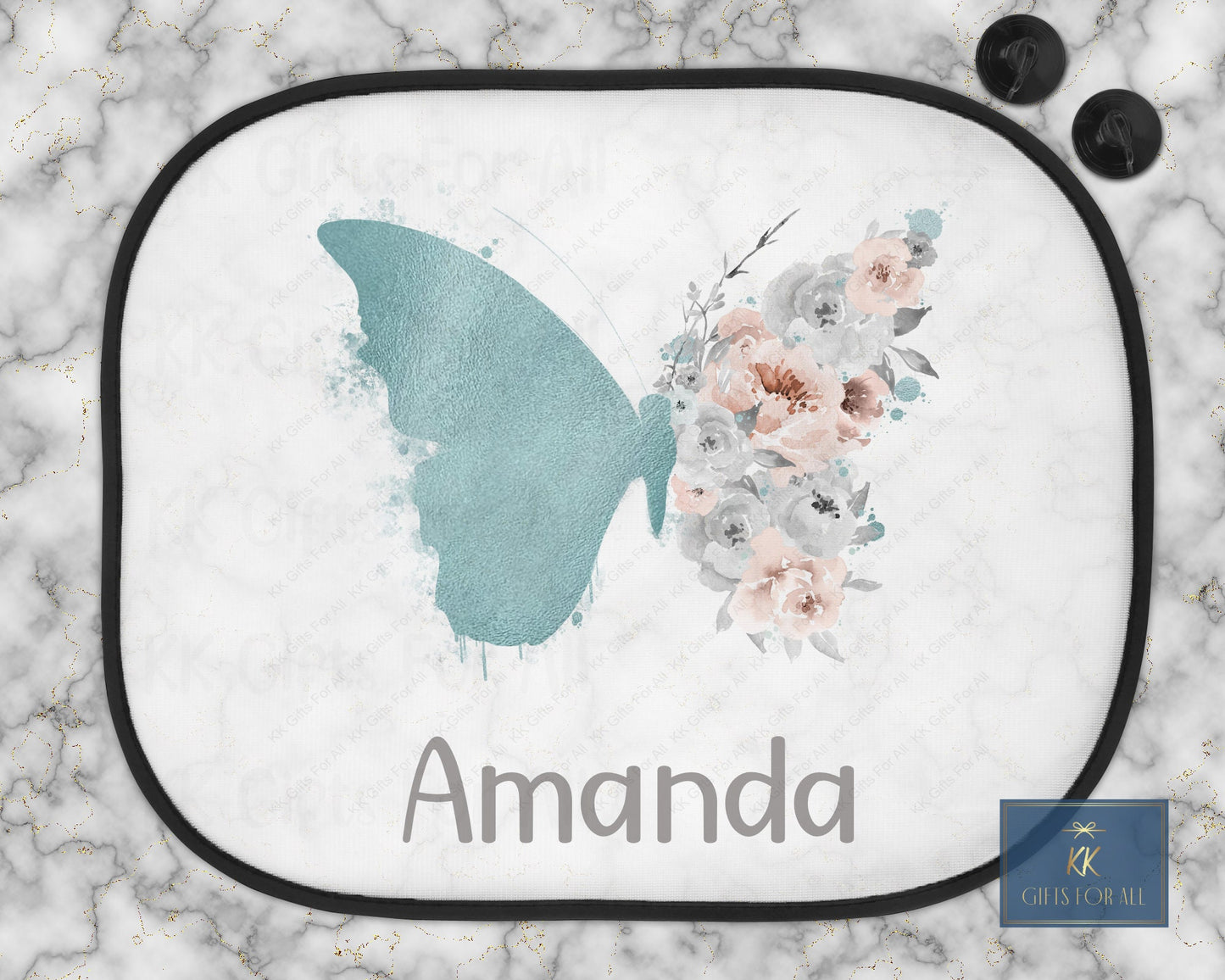 Personalised Car Shade, Car Sun Visor, Sunshade, Gift For Young Girl, Floral Butterfly