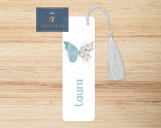 Teal Floral Butterfly Bookmark, Personalised Bookmark, Floral Butterfly, Custom Book Marker, Adult Book Mark, Young Girl Letterbox Gifts