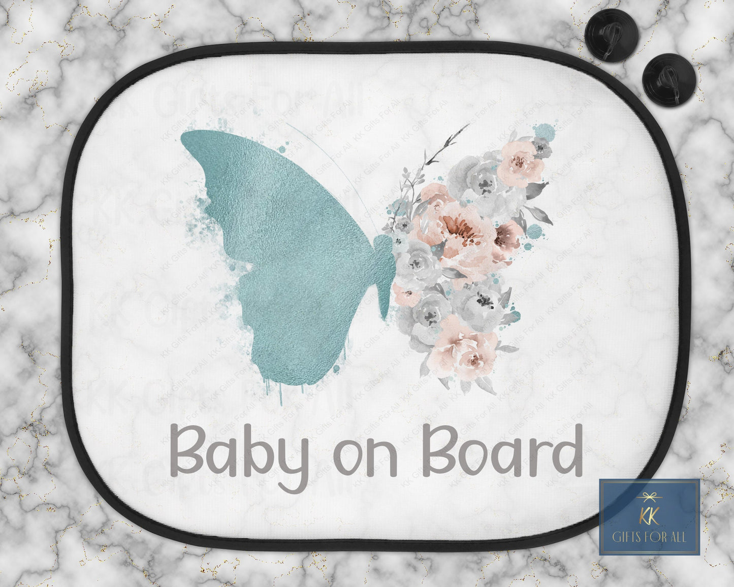 Personalised Car Shade, Car Sun Visor, Sunshade, Gift For Young Girl, Floral Butterfly