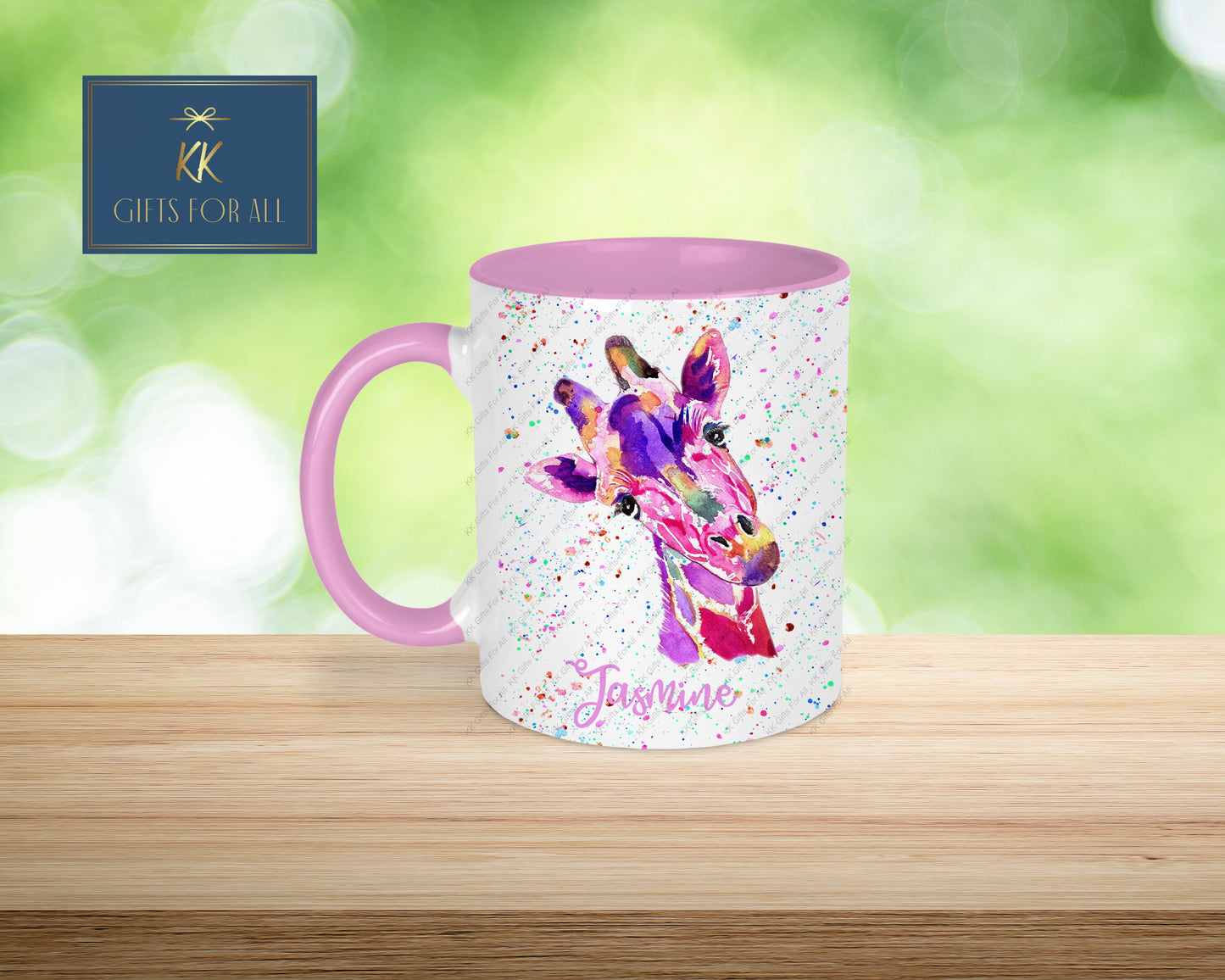 Watercolor Giraffe, Pink & Purple Giraffe,Gift For Her Birthday, Anniversary Gift For Wife, Personalised Mug And Coaster Gift,Custom Coaster