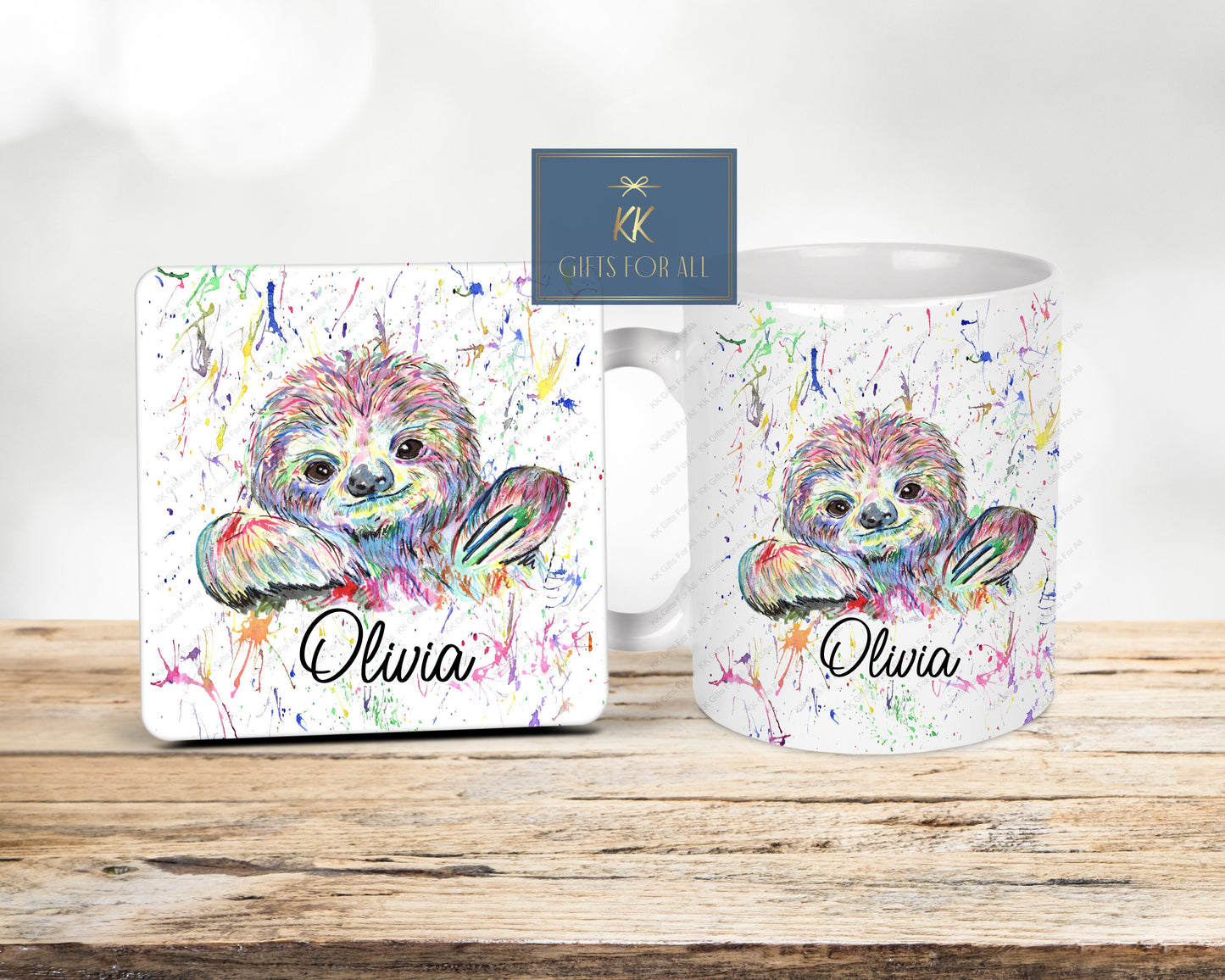 Rainbow Sloth Mug, Gift For Mum, Birthday Gift For Her, Office Mug, Colourful Sloth Gift, Mug And Coaster Gift Set, Custom Gifts, Cute Sloth