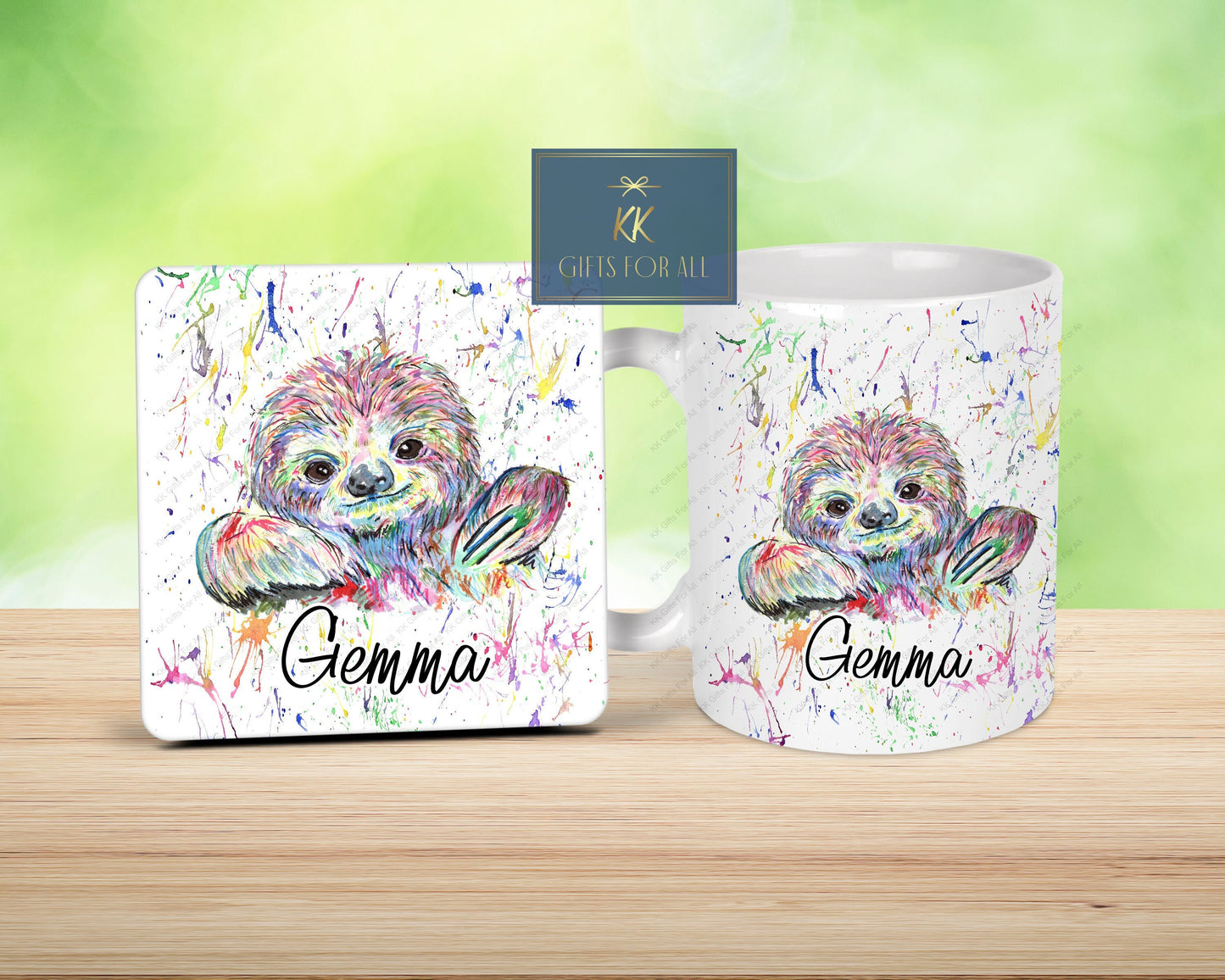 Rainbow Sloth Mug, Gift For Mum, Birthday Gift For Her, Office Mug, Colourful Sloth Gift, Mug And Coaster Gift Set, Custom Gifts, Cute Sloth