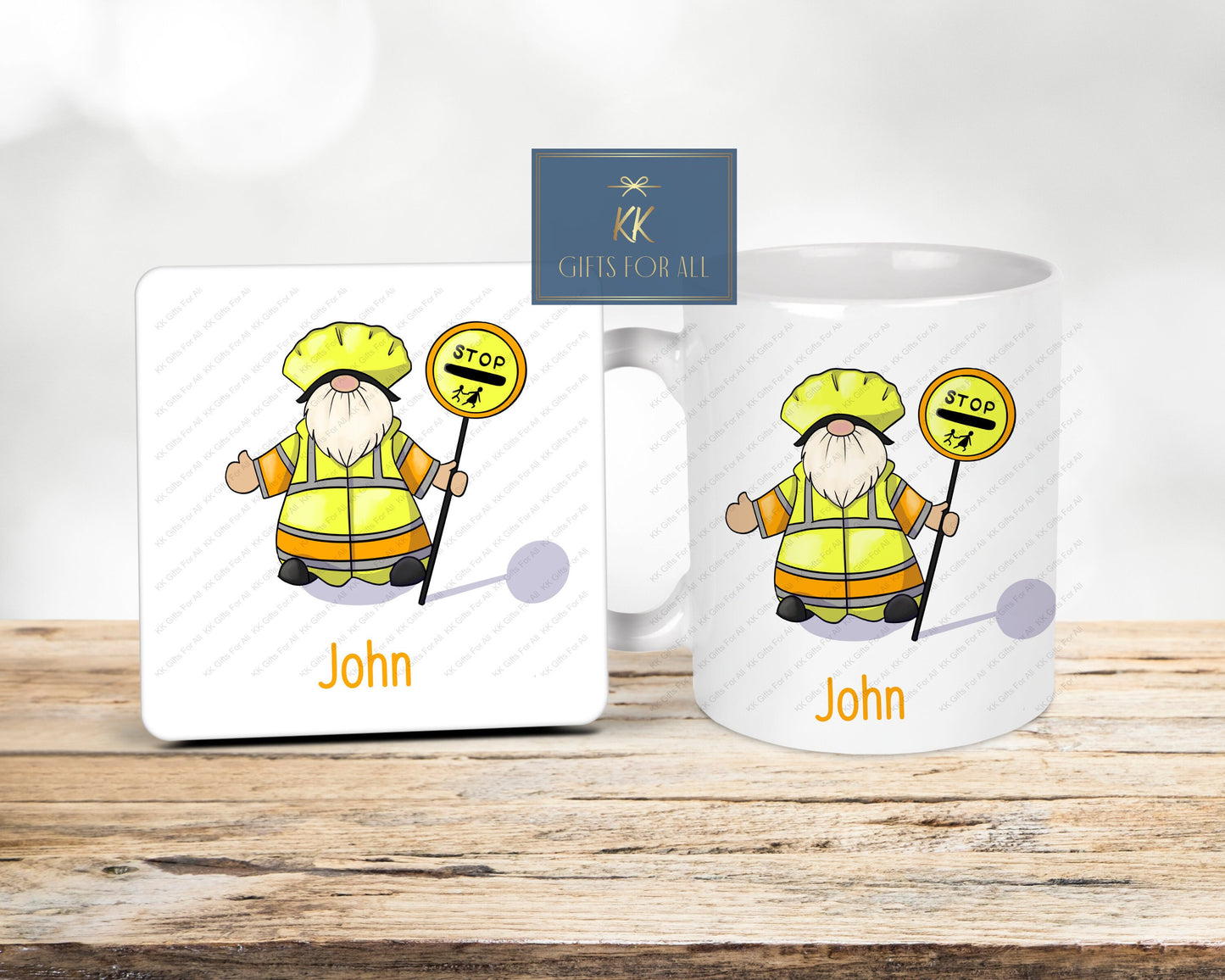 Personalised Lollipop Man Gonk Mug & Coaster, School Patrol Officer, School Safety Crossing Gift