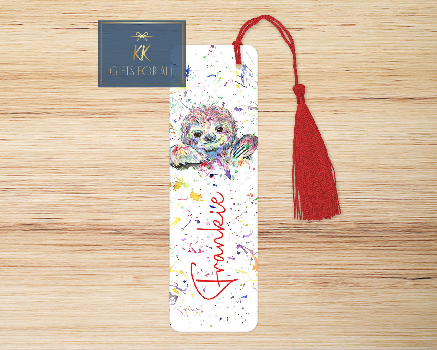 Personalised Rainbow Sloth Bookmark,  Letterbox Birthday Gift For Her, Multicoloured Sloth Bookmark