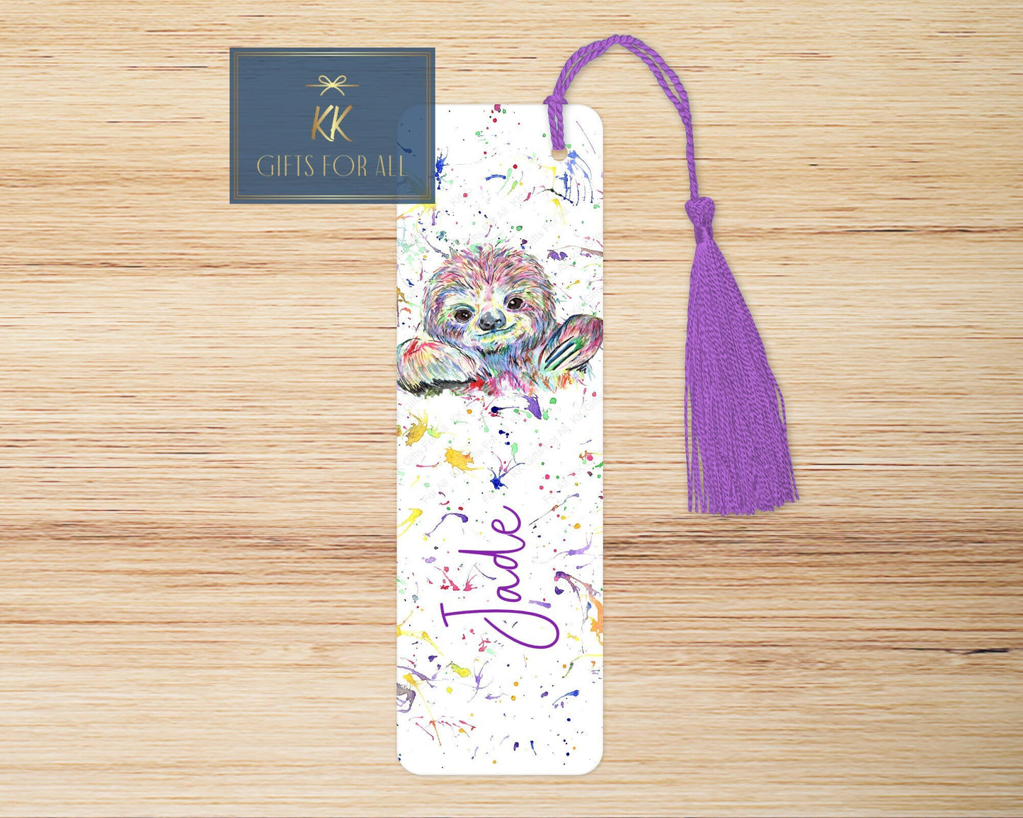 Personalised Rainbow Sloth Bookmark,  Letterbox Birthday Gift For Her, Multicoloured Sloth Bookmark