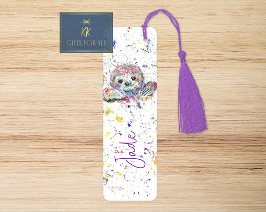 Personalised Rainbow Sloth Bookmark,  Letterbox Birthday Gift For Her, Multicoloured Sloth Bookmark