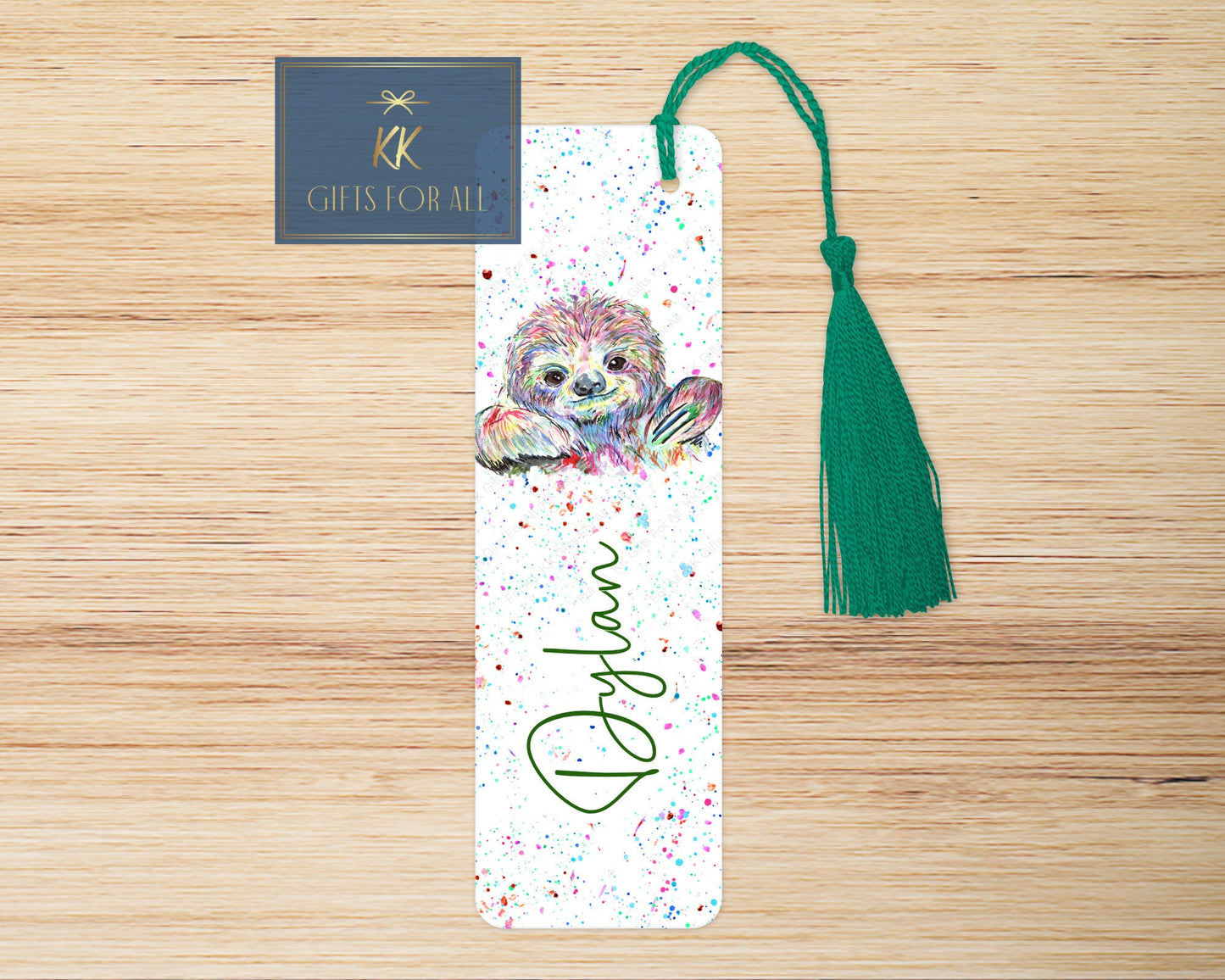 Personalised Rainbow Sloth Bookmark, Multicoloured Sloth Lover Letterbox Gifts, Girls Book Marker