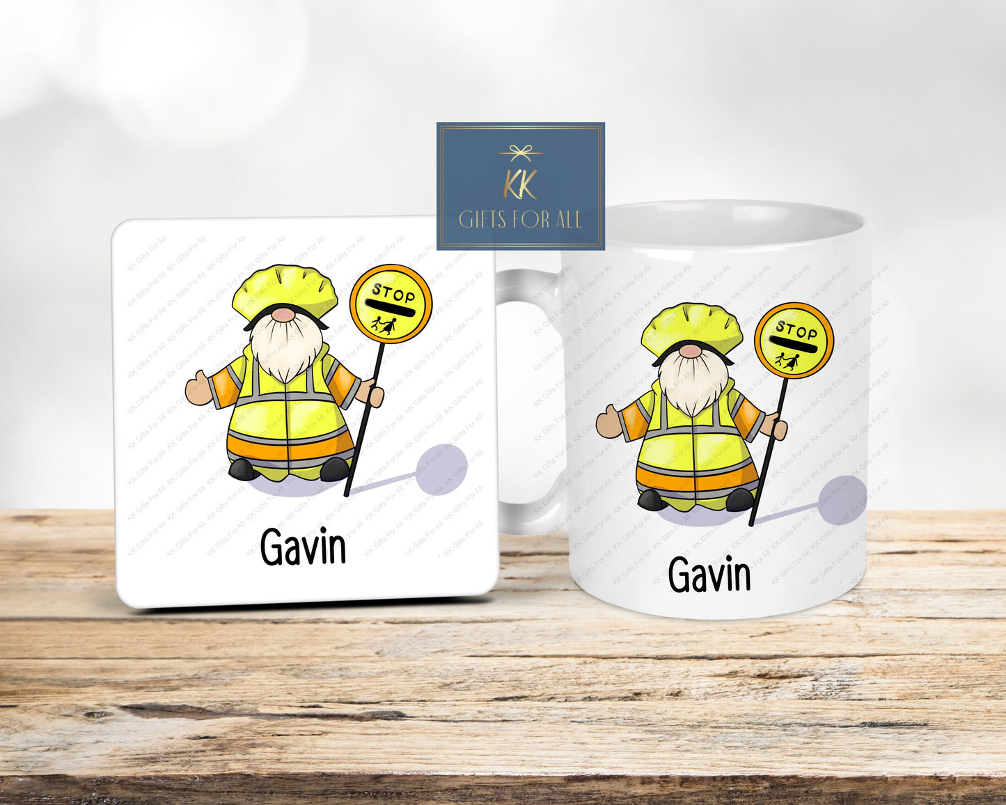 Personalised Lollipop Man Gonk Mug & Coaster, School Patrol Officer, School Safety Crossing Gift