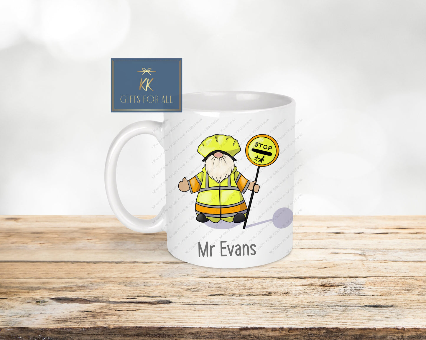 Personalised Lollipop Man Gonk Mug & Coaster, School Patrol Officer, School Safety Crossing Gift