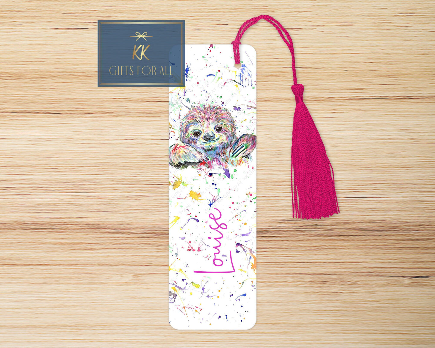 Personalised Rainbow Sloth Bookmark,  Letterbox Birthday Gift For Her, Multicoloured Sloth Bookmark