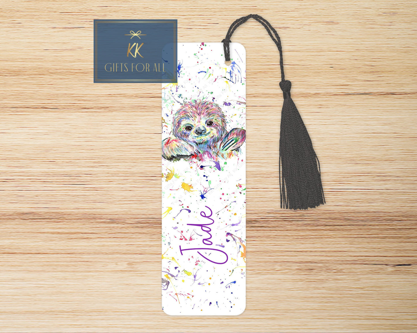 Personalised Rainbow Sloth Bookmark,  Letterbox Birthday Gift For Her, Multicoloured Sloth Bookmark
