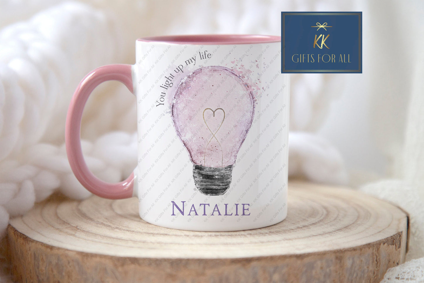 Personalised Pink Lightbulb Mug, You Light Up My Life, Birthday Or Anniversary Gift, Gift For Wife, I Love You, Valentine's Gift For Partner
