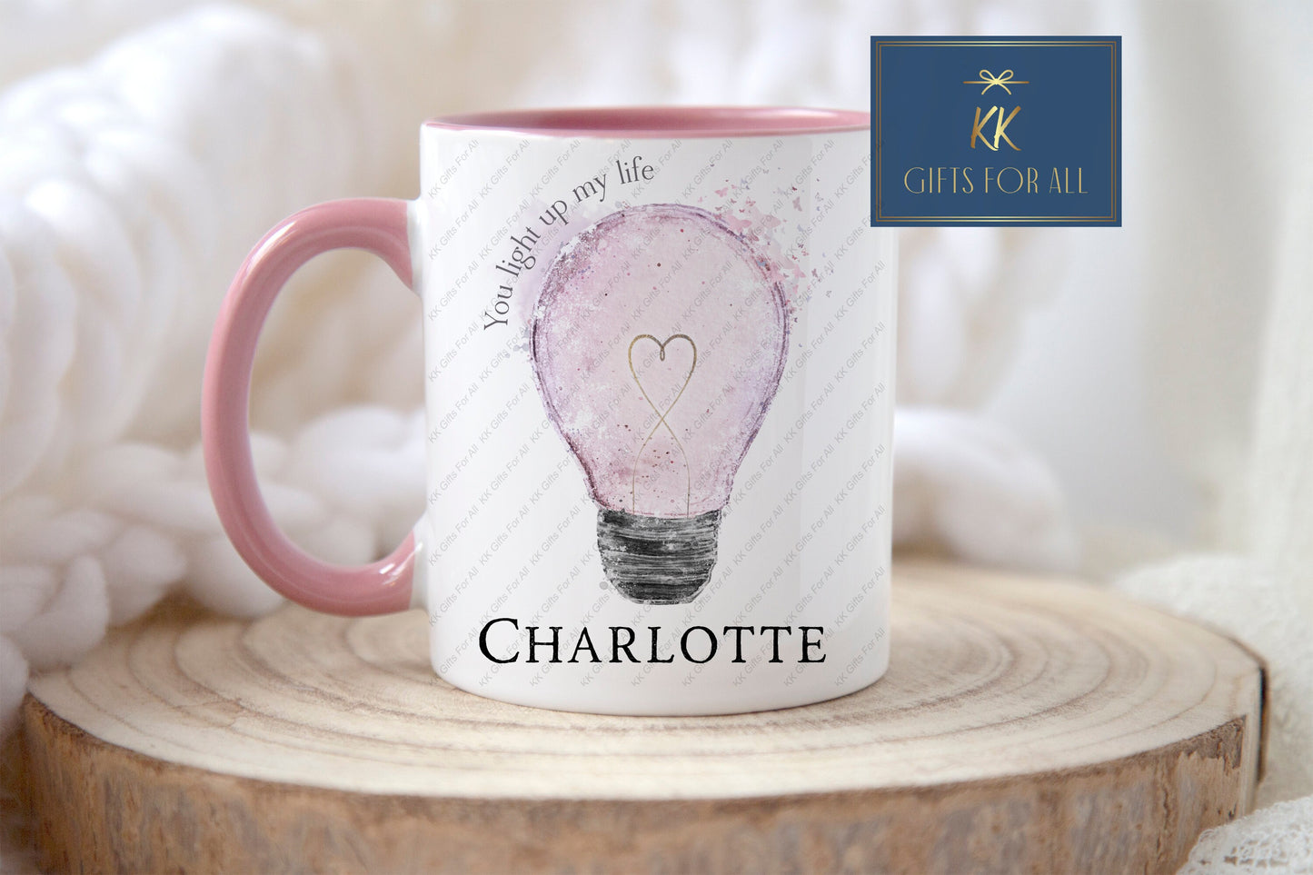Personalised Pink Lightbulb Mug, You Light Up My Life, Birthday Or Anniversary Gift, Gift For Wife, I Love You, Valentine's Gift For Partner