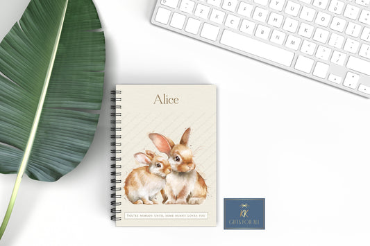 Bunny Rabbit Notebook, Personalised Notepad, A5 Lined Notebook