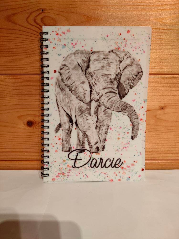 Grey Elephant Notebook, Gift For Mum, Friends Birthday, Gift For Her, Personalised Notepad, A5 Binded Lined Notes, Elephant Love Gift Idea