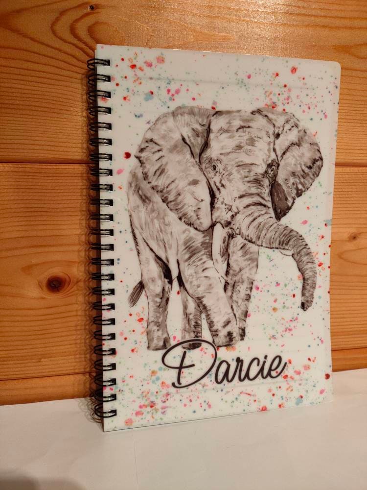 Grey Elephant Notebook, Gift For Mum, Friends Birthday, Gift For Her, Personalised Notepad, A5 Binded Lined Notes, Elephant Love Gift Idea