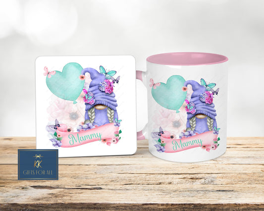 Gonk Mug And Coaster, Birthday Gift For Her, Personalised Gnome Mug, Gifts For Mum Sister Friend
