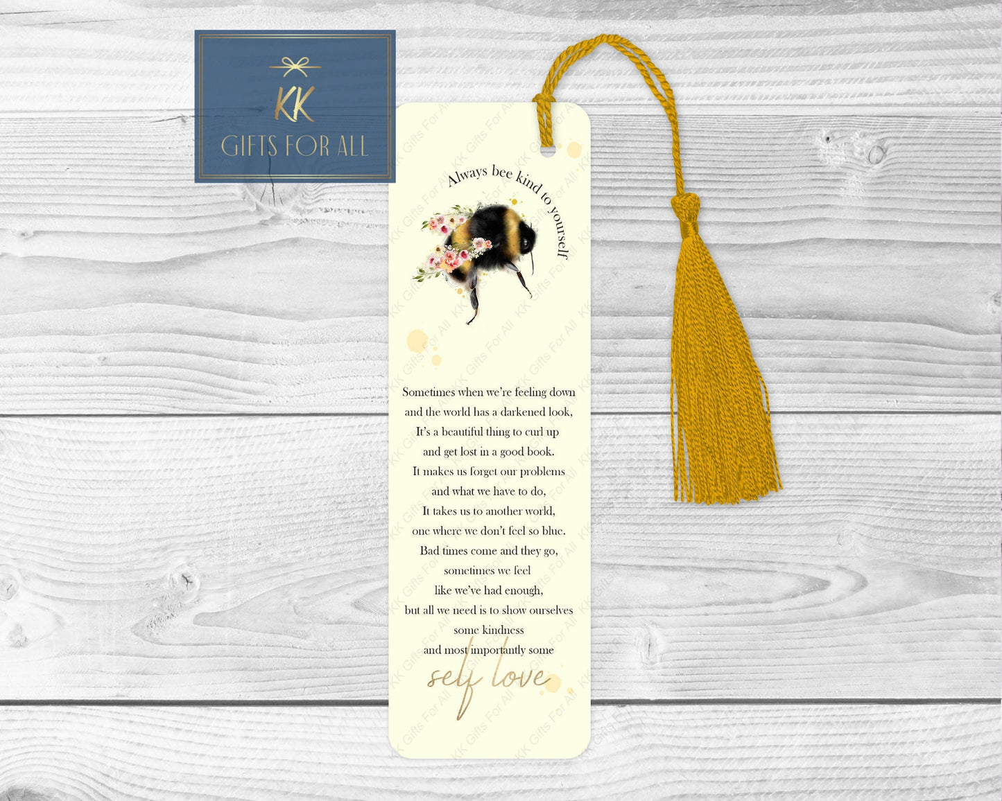 Personalised Floral Bee Bookmark, Self Care Bookmark Gift