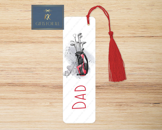 Personalised Golfer Bookmark Gift, Aluminium Bookmark For Men