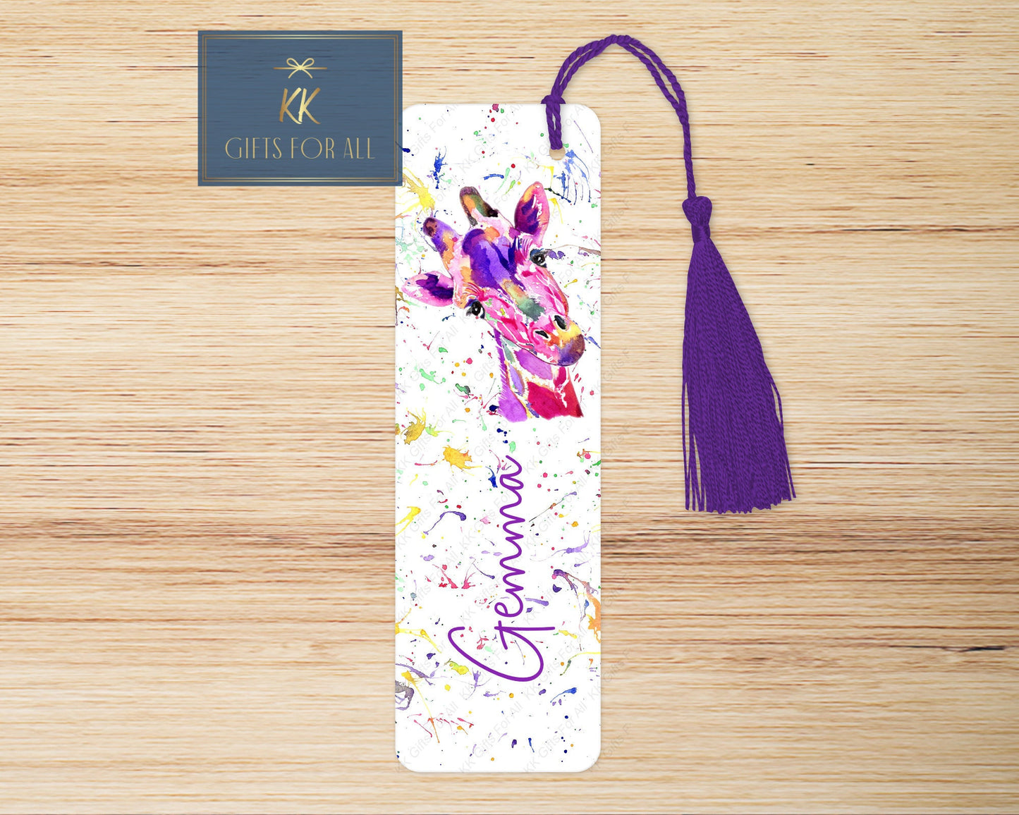 Personalised Giraffe Bookmark, Pink Giraffe Gift For Her