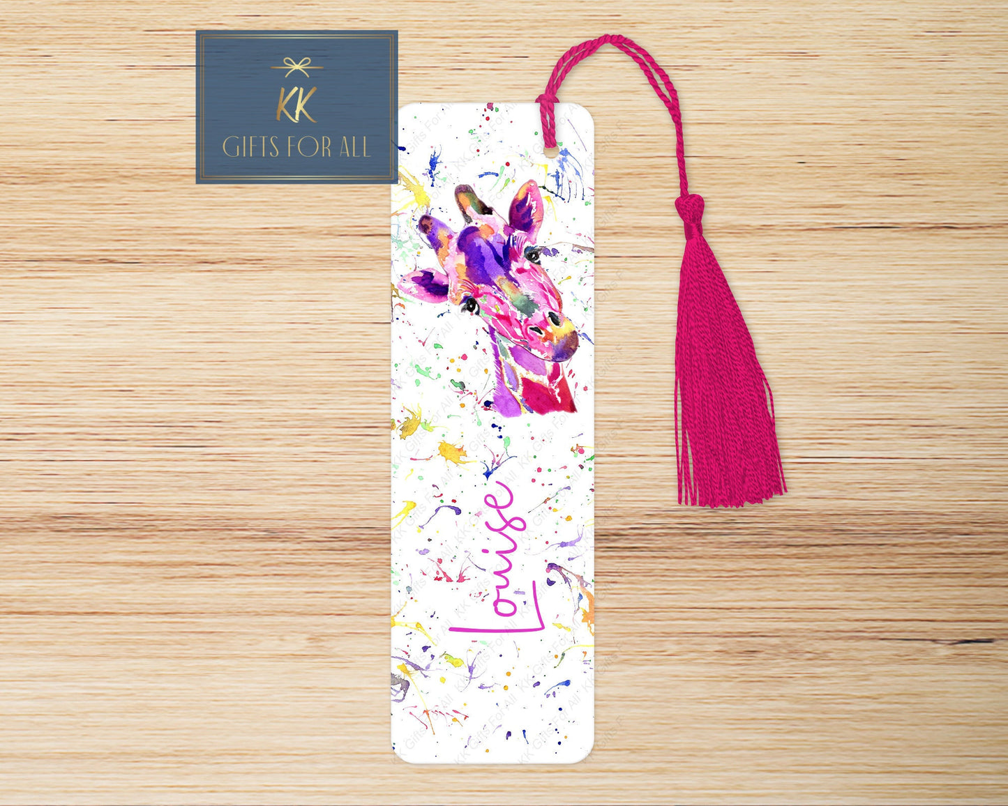 Personalised Giraffe Bookmark, Pink Giraffe Gift For Her