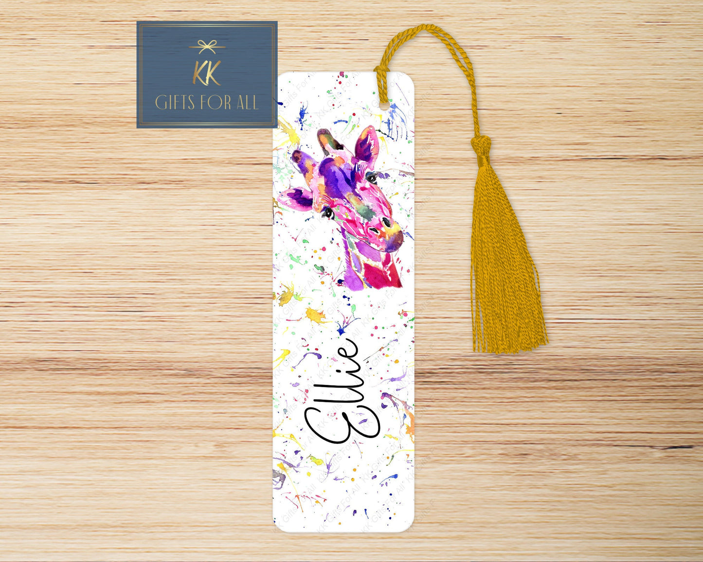 Personalised Giraffe Bookmark, Pink Giraffe Gift For Her