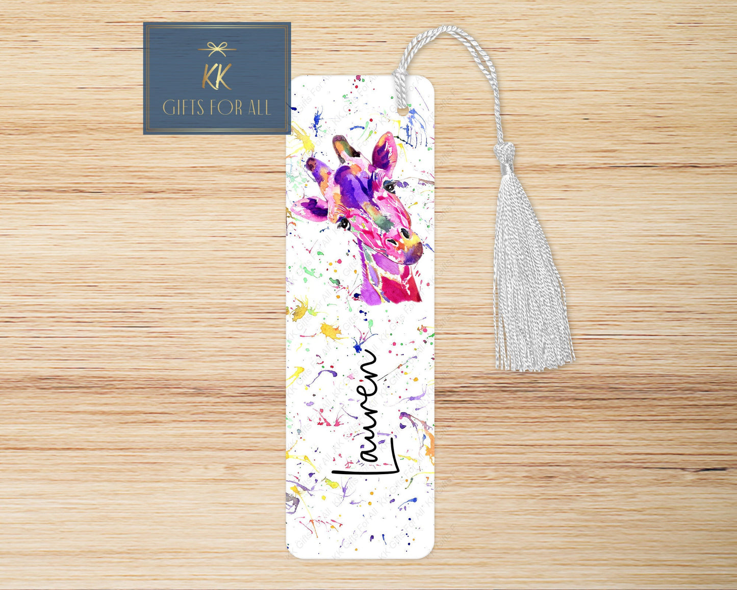 Personalised Giraffe Bookmark, Pink Giraffe Gift For Her