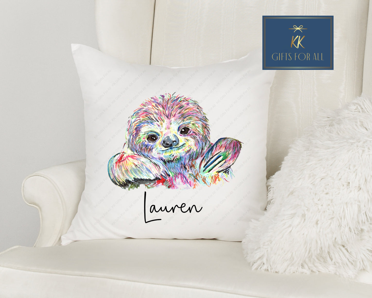 Personalised Rainbow Sloth Cushion, Home Decor, Birthday Gift For Girls