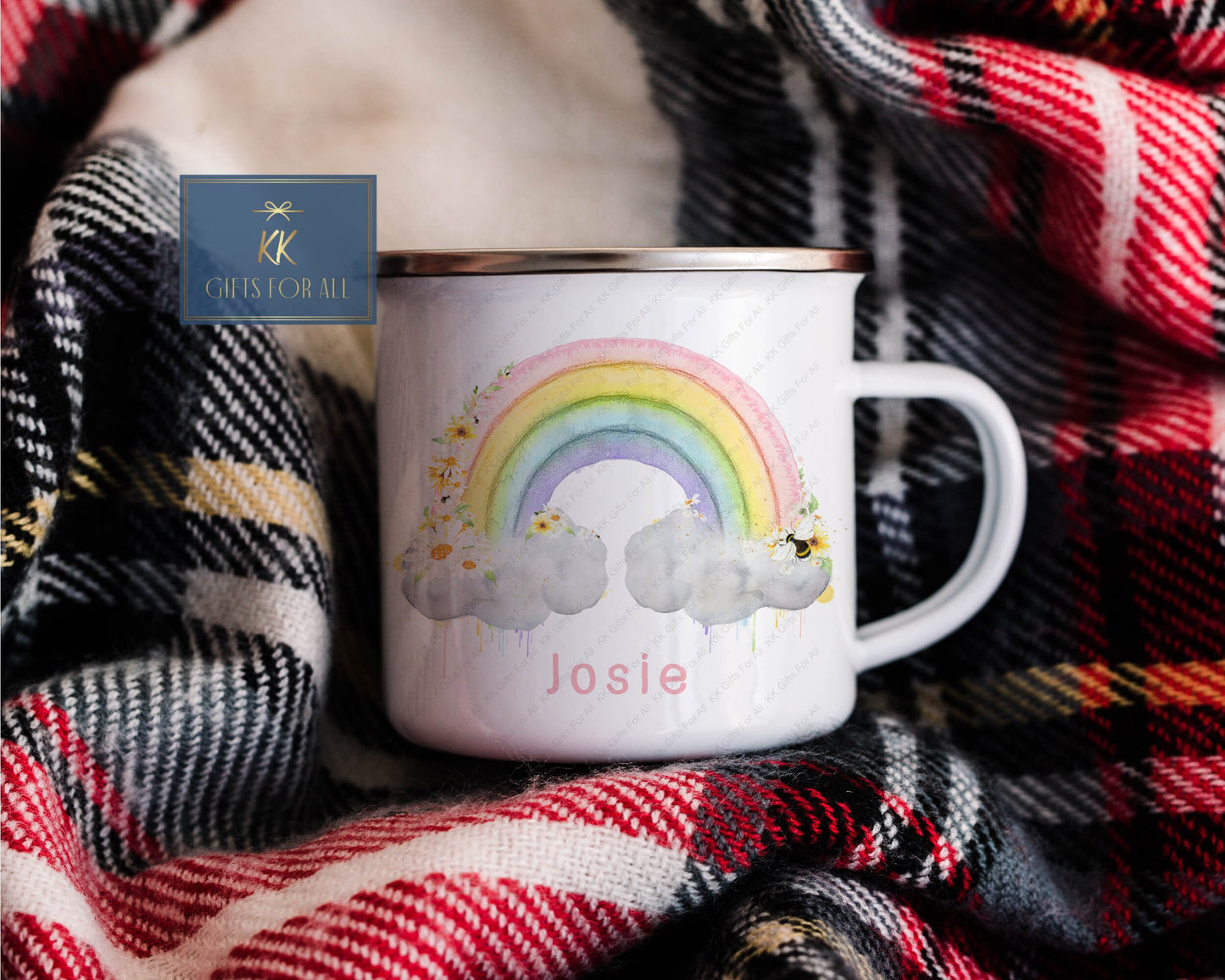 Personalised Rainbow Enamel Mug, Outdoor Camping Mug, Metal