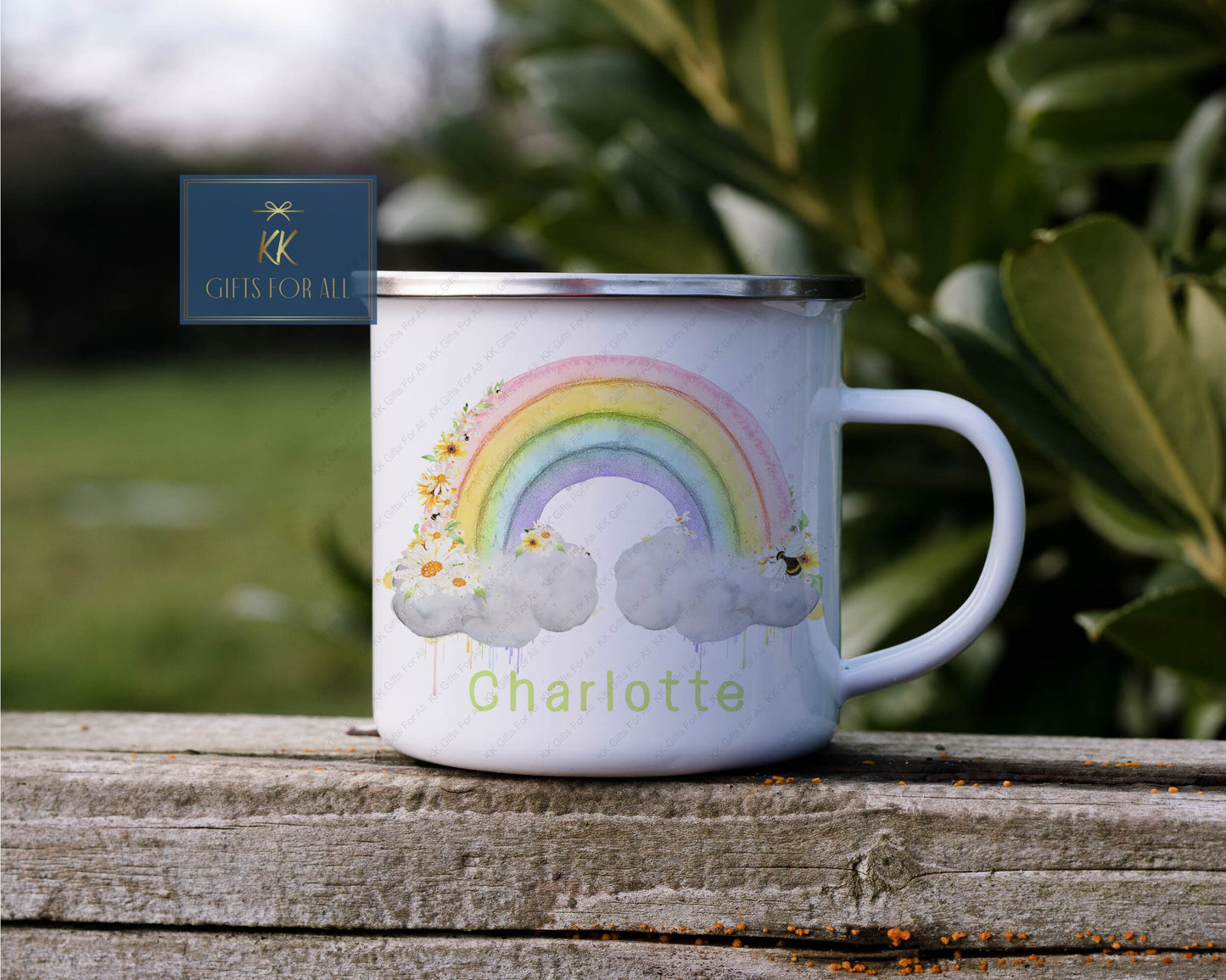 Personalised Rainbow Enamel Mug, Outdoor Camping Mug, Metal