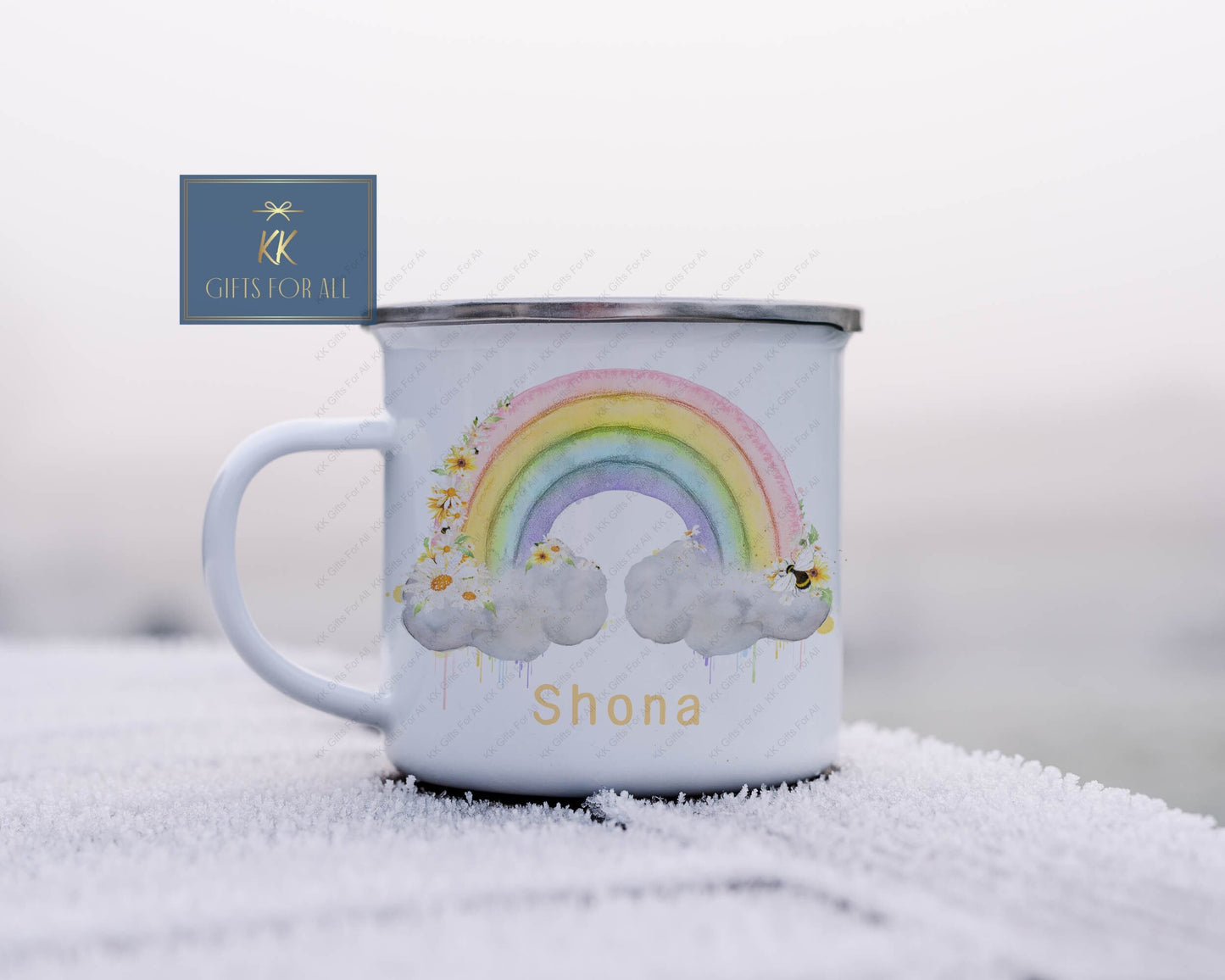 Personalised Rainbow Enamel Mug, Outdoor Camping Mug, Metal