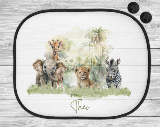 Personalised Safari Car Sun Shade, Car Window Sun Visor For New Born Baby