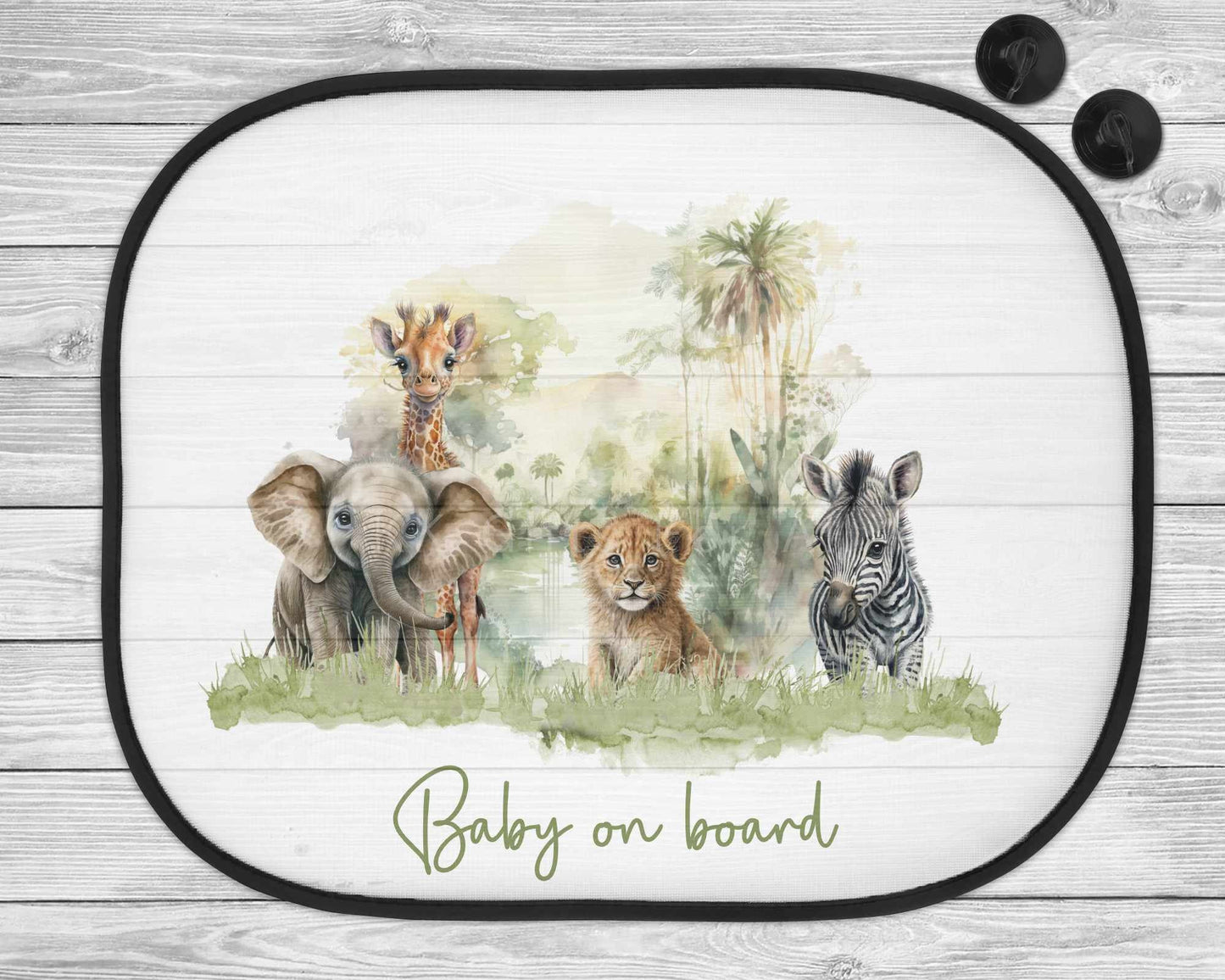 Personalised Safari Car Sun Shade, Car Window Sun Visor For New Born Baby