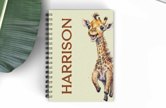 Personalised Giraffe Lined A5 Notebook, New Mum Gifts, Teenager School Notebook, Safari Giraffe