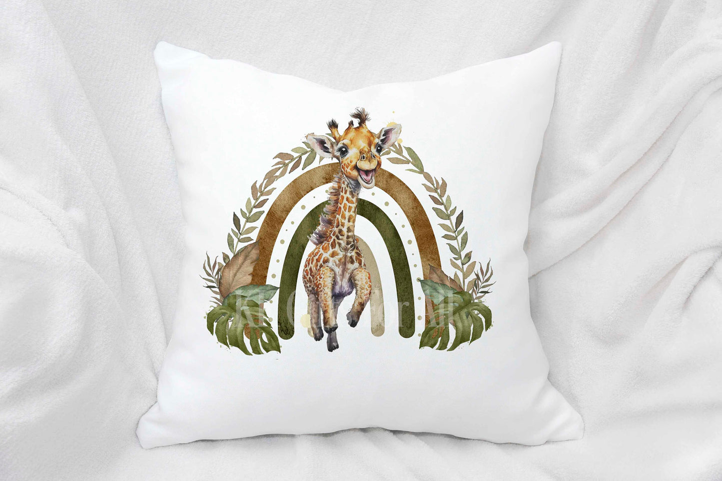 Personalised Safari Giraffe Cushion, Rainbow Giraffe Bedroom Nursery Decor Pillow