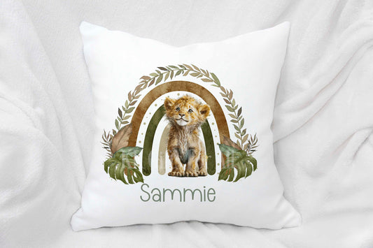 Personalised Lion Cub Cushion, Safari Lion Pillow, Nursery Decor Unisex