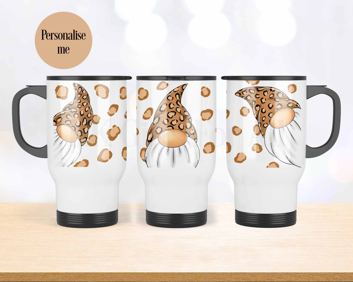 Gonk Travel Mug, Personalised Hot Drink Cup, Female Travel Mug, Tan Gonk Gift