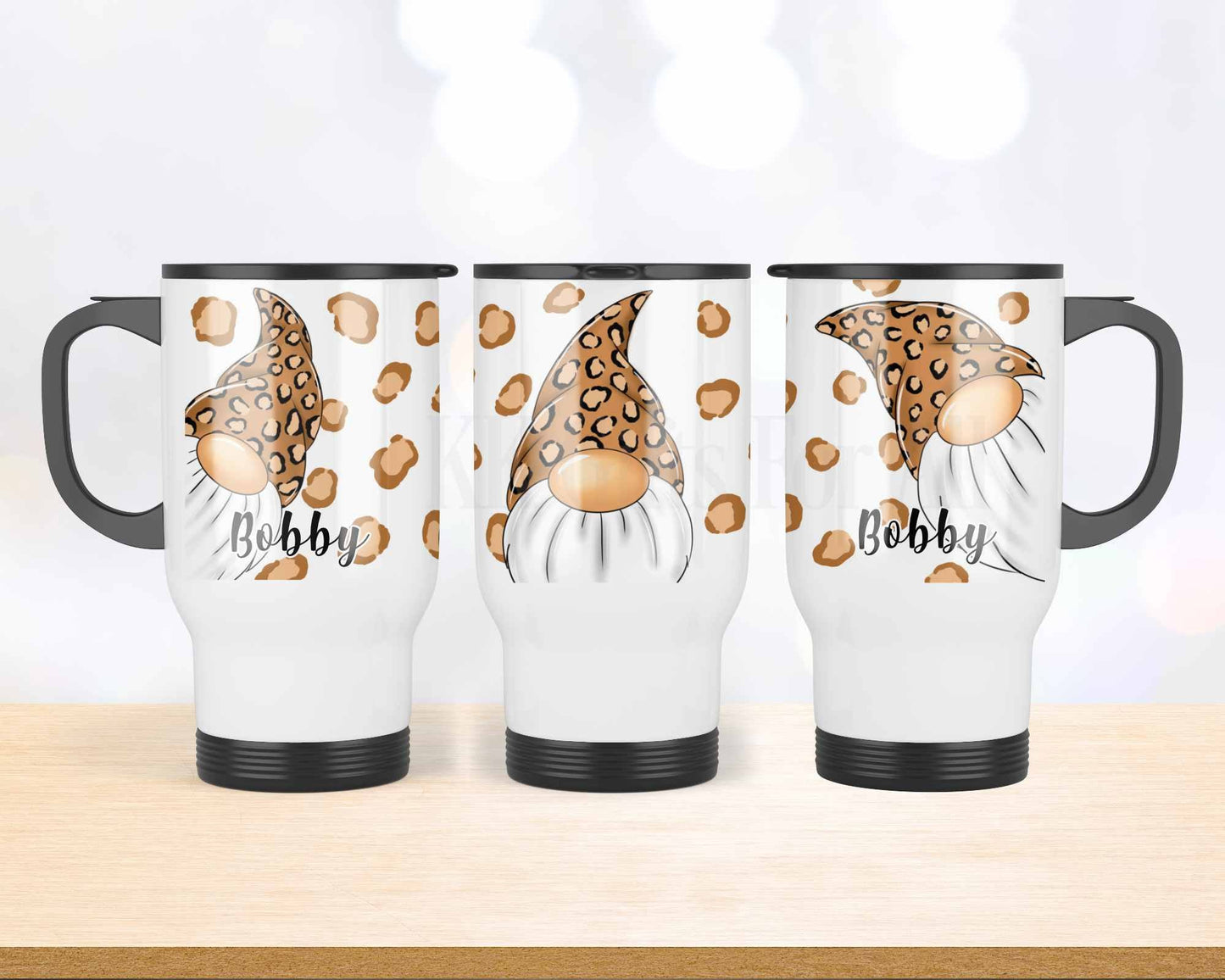 Gonk Travel Mug, Personalised Hot Drink Cup, Female Travel Mug, Tan Gonk Gift