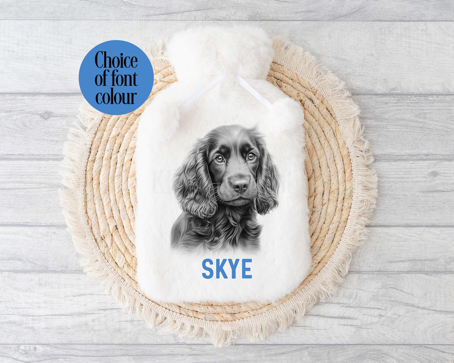 Personalised Hot Water Bottle, Dark Cocker Spaniel Dog Owner Gift, Winter Warmer