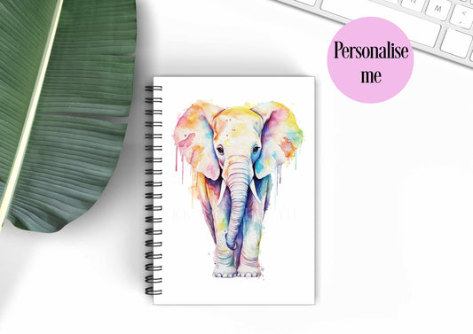 Personalised A5 Elephant Notebook, Gift For Mum, Friend, Birthday Gift For Wife, Watercolour Elephant Notepad, Mother's Day Elephant Gift