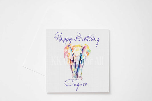 Elephant Birthday Card, Personalised Card For Mum Nan Sister Gran Auntie Friend, Elephant Greetings Card